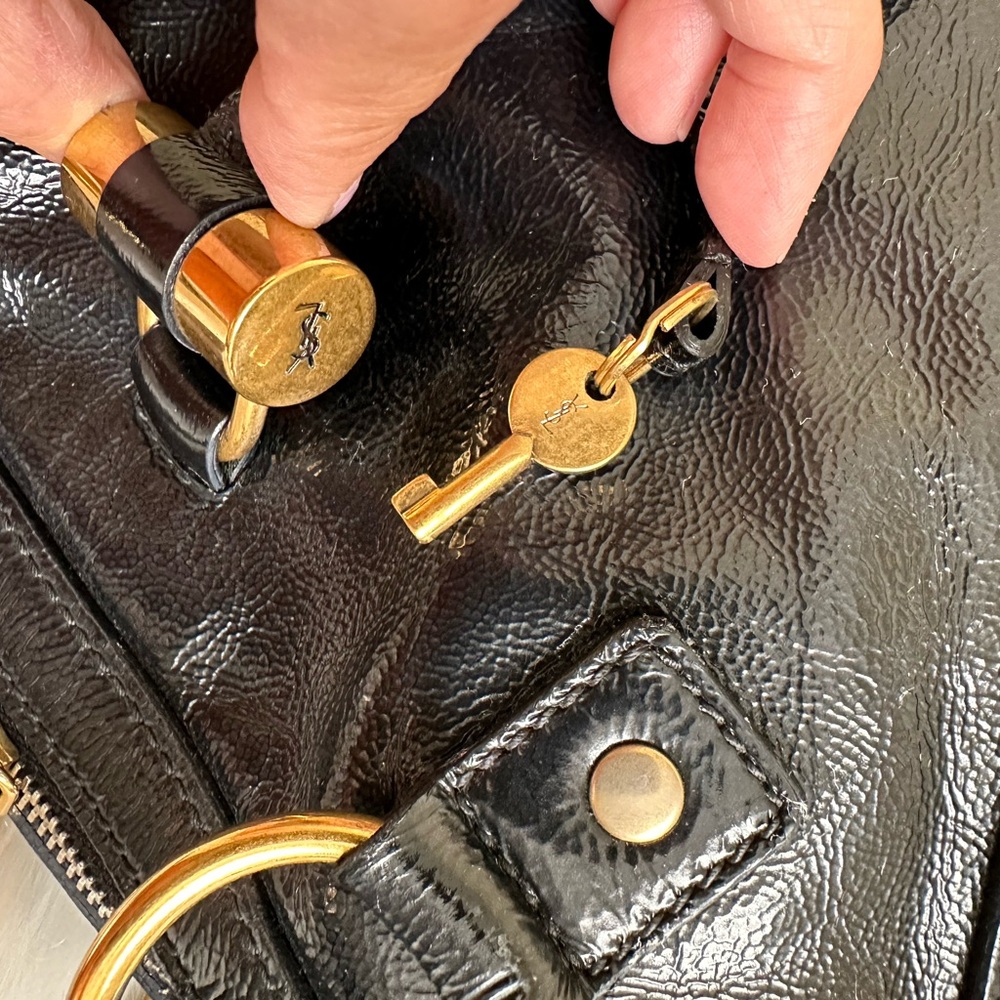 Yves Saint Laurent Black Shoulder Bag with Gold Accents - Picture 6 of 15